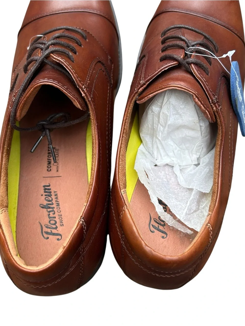 Florsheim Comfortech Ortholite Leather Cap Toe Oxford Dress Shoes Cognac